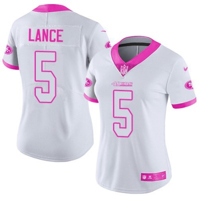 San Francisco 49ers #5 Trey Lance WhitePink Women's Stitched NFL Limited Rush Fashion Jersey